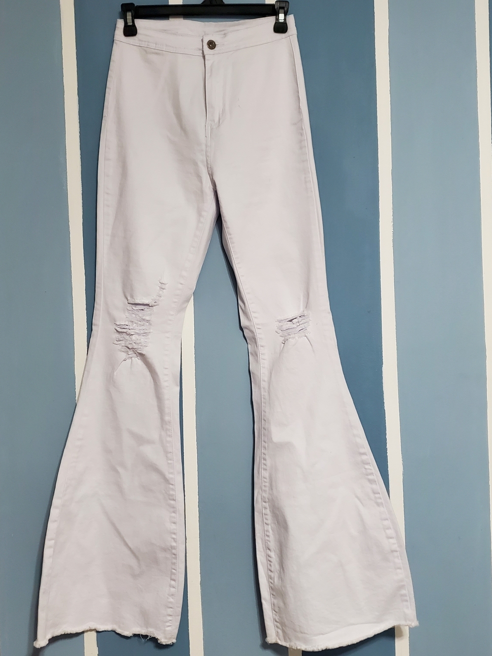 High-Rise White Distressed Flare Jeans